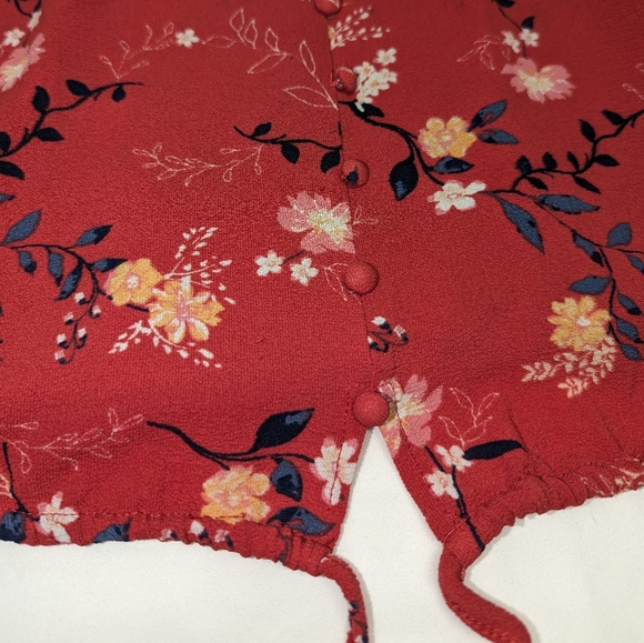 Pink Rose Red Floral Tie-Front Tank Top - Picture 5 of 6